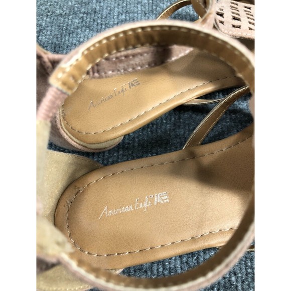 AMERICAN EAGLE OUTFITTERS Sandals Women's Size 6 Pink Gold Strappy Zip Open Toe - Picture 4 of 8